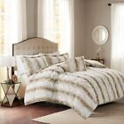 Luxury 4pc Reversible Sandy Brown Faux Fur Comforter Set AND Decorative Pillow
