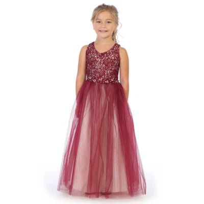 Vestido BORGOÑA CHAMPAGNE Talla 12 Niña Flor Baile Cumpleaños Fiesta Formal Baile de graduación Foto 1 de 4