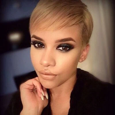 Perucas curtas corte pixie cinza escuro loiro 100% cabelo humano perucas femininas naturais - Imagem 1 de 4