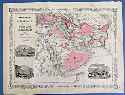 Mapa antiguo de Turquía de Johnson en Asia Persia Arabia 1865 Foto 1 de 4