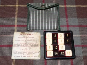 Vtg 15 Puzzle Slide Game w/Case, Rudolf & Steiner Co NYC, Plaid Snap Pouch, USA - Picture 1 of 3