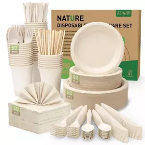 400PCS Disposable Paper Plates Set, Compostable Eco-friendly Dinnerware Set, ... - Picture 1 of 7