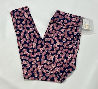NWT LuLaRoe TC Leggings Blue w/Pink Floral Design - Tall & Curvy - Image 1 of 4