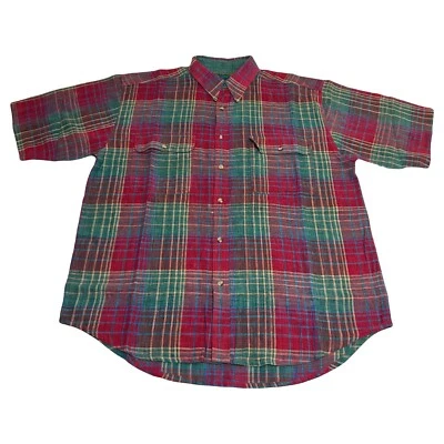 Vintage 90s Native Habit Tartan Plaid Button Shirt Men XL Short Sleeve Red Green - Image 1 of 4