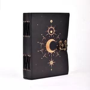 sun and moon leather notebook spell book handstitched journal Grimoire Journal H - Picture 1 of 5