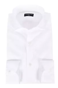 NUEVO Hecho a Mano ANNA BARONE 200/2 Algodón Camisa 44 US 17 1/2 Calce Normal Blanco FRALBO - Imagen 1 de 4
