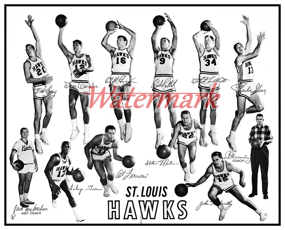 Imagen del equipo NBA 1959-60 St. Louis Hawks en blanco y negro 8 X 10 foto Foto 1 de 1