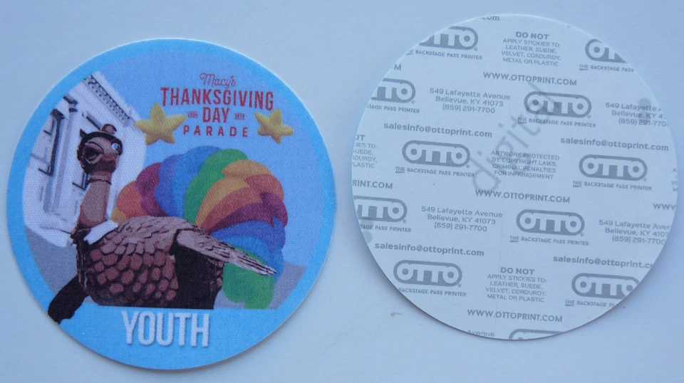 Macy's 2019 Thanksgiving Day Parade Small Youth Stick On Backstage Pass - Image 1 of 1