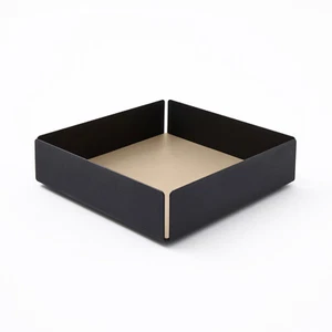 Svuotatasche in Acciaio Nero Opaco e Cuoio Beige - Design Moderno - Foto 1 di 5