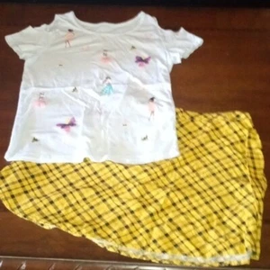 girl 10/12 yellow black checkered skirt with design top - Picture 1 of 2