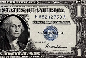 1957  $1 Dollar Silver Certificate (Blue Seal) Block H-A , Uncirculated - Picture 1 of 3