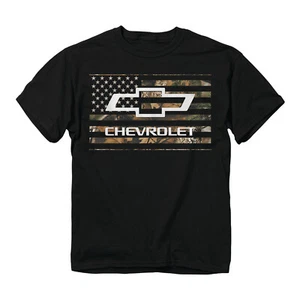 Chevy Bowtie Camo American USA Flag Black T-Shirt - Picture 1 of 2