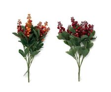 Glossy Artificial Berry & Green Leaf Bush x 42cm Christmas Winter Orange or Red