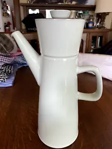 Denby England Vintage MCM Tall 12.5" Summit Coffee Pot White Brown w Lid 1969-71 - Picture 1 of 10