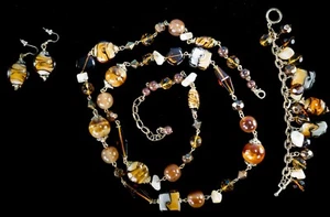 Vintage Schmuckset aus mundgeblasenem Glas - Halskette, Armband & Ohrringe - Bild 1 von 6