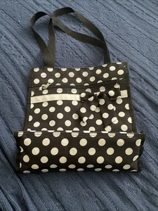 Black And White Polka Dot Tote Bag With Bow And Zipper Pocket - Picture 1 of 4