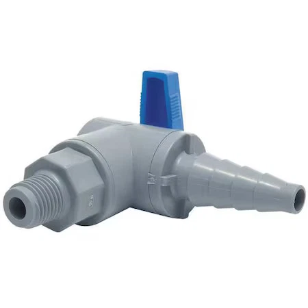 Válvula de bola de PVC de 1/4" Mnpt X Barb ángulo, 6573490 Foto 1 de 1