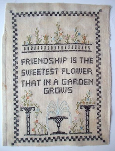 Friendship is the sweetest Flower vintage cross stitch sampler - Picture 1 of 5