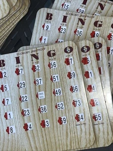 Vintage Slider Economy Jam-Proof Bingo Cards Finger-Tip Shutter Card Woodgrain - Picture 1 of 5
