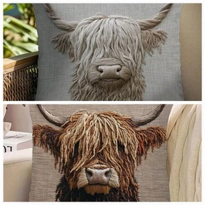2 X Beautiful Highland Cow Calves Calf Cushion Covers Decorative cushions - Picture 1 of 4