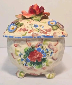 Antiguo plato de caramelo italiano pintado flores patas - Imagen 1 de 16