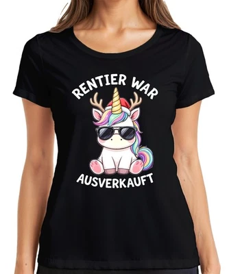 Rentier ausverkauft Einhorn Weihnachten Weihnachtsmütze Geschenk Damen T-Shirt - Bild 1 von 4