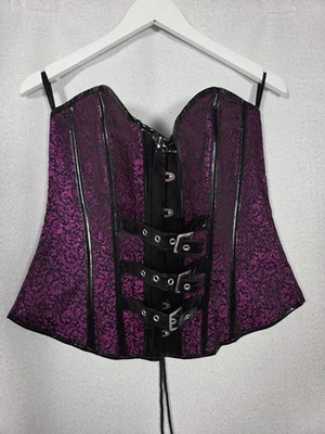 Nuevo con etiquetas Corsé Bustier Rogue Roses Hebilla Púrpura Talla L Charol Gótico Foto 1 de 4