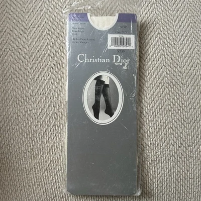 De Colección Christian Dior Texturizado Opaco Dior Rayas Hasta la Rodilla Marfil 1 Par OS Nip Foto 1 de 4