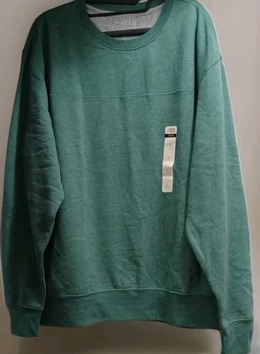 North Hudson 男式 L 绿色 Tech 抓绒圆领运动衫长袖柔软全新无标签 — 第 1/4 张图片