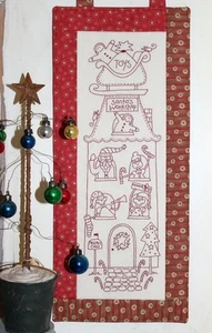 Santas Workshop Redwork Muster von The Birdhouse. Vordruckstoff inkl - Bild 1 von 1