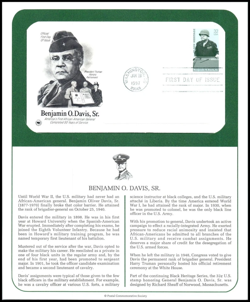1997 Benjamin O. Davis Sr Black Heritage 3121 FDC PCS military WWI era Air Force - Image 1 of 1
