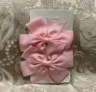 Pinzas de moño rosa cinta de grosgrain molinete clip de moño conjunto de pasador de cabello para niña Foto 1 de 4