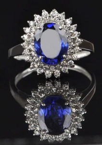 2.00Ct Natural Blue Sapphire Diamond Engagement Bridal Ring 18K Solid White Gold - Picture 1 of 9