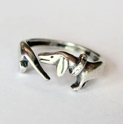 Anillo Boston Terrier Antiguo Plateado Hippie Perro Moda Joyería Para Mujer Foto 1 de 4