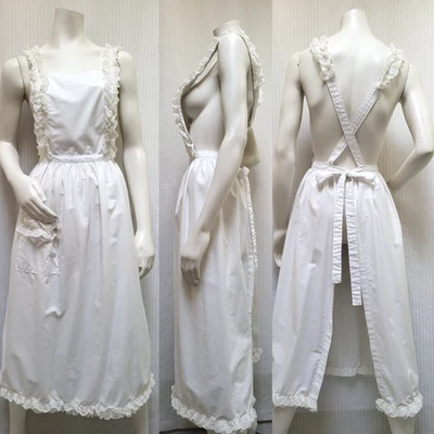 Vintage White Lace Trim Pinafore Bib Apron Dress - One Size - EUC - Image 1 of 4