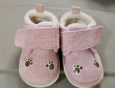 Toddler Girl Pink Corduroy Paw Print Shoes Fleece Lined Size 25 - Image 1 of 3