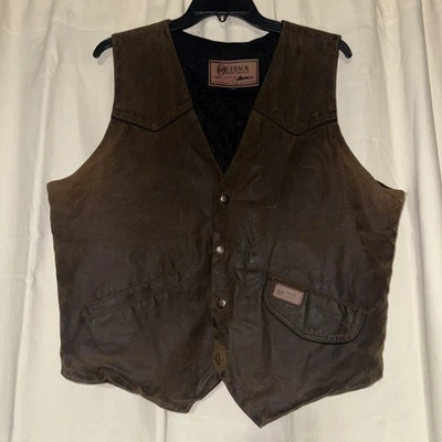 Men’s Medium Outback Trading Company Cliffdweller Brown Oilskin Vest Western - Image 1 of 4