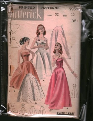 7956 Vintage Butterick Sewing Pattern Misses 1950s Quick Easy Softly Flared Slip - Image 1 of 2