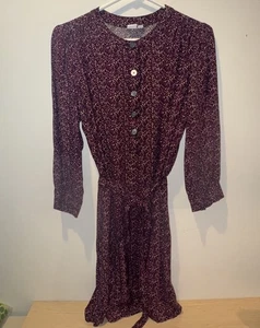 Vestido Gap Talla Grande Cinturón 5 Botones Rayón Púrpura Negro Mangas 3/4 - Imagen 1 de 6