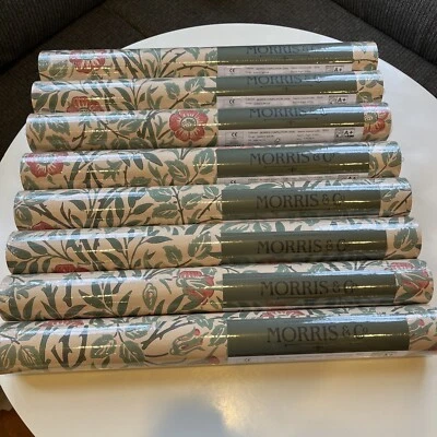 One Roll of Morris & Co. Sweet Briar Wallpaper Green/Blue/Rose- Brand New WM7421 - Image 1 of 4