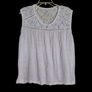Madewell 1937 Top Gr. L off-white Leinen Strick Spitzenpasse ärmellos - Bild 1 von 4