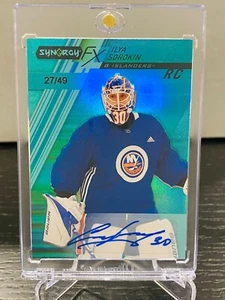 Upper Deck Synergy FX Rookies 2020-21 verde/49 Ilya Sorokin novato automático - Imagen 1 de 2