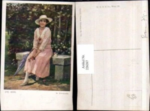 226267,Küntler AK Josef Süss In Erwartung Frau m. Hut Kleid Schirm Blumen - Bild 1 von 1