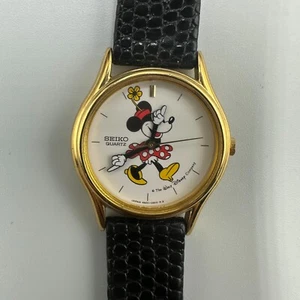 Seiko Minnie Mouse Watch Women Gold Tone Moving Hands 4N01-0129 New Battery 8" - Picture 1 of 14