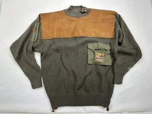 Generra Survival Hunting Sweater Cotton Blend Leather Men's Size L Vintage NWT - Picture 1 of 8