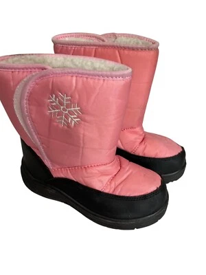 Pink & Black Snow Boots With Embroidered Snowflake Design & Fleece Lining - Image 1 of 4