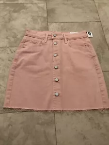Old Navy Denim Damen-Bleistiftrock Größe 2 rosa Taschen Knopf fliegen ausgefranst - Bild 1 von 10