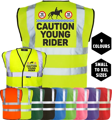 CORPORATE TOGS Equine Hi-Vis CAUTION YOUNG RIDER Horse Equestrian Rider Safety Vest Tabard