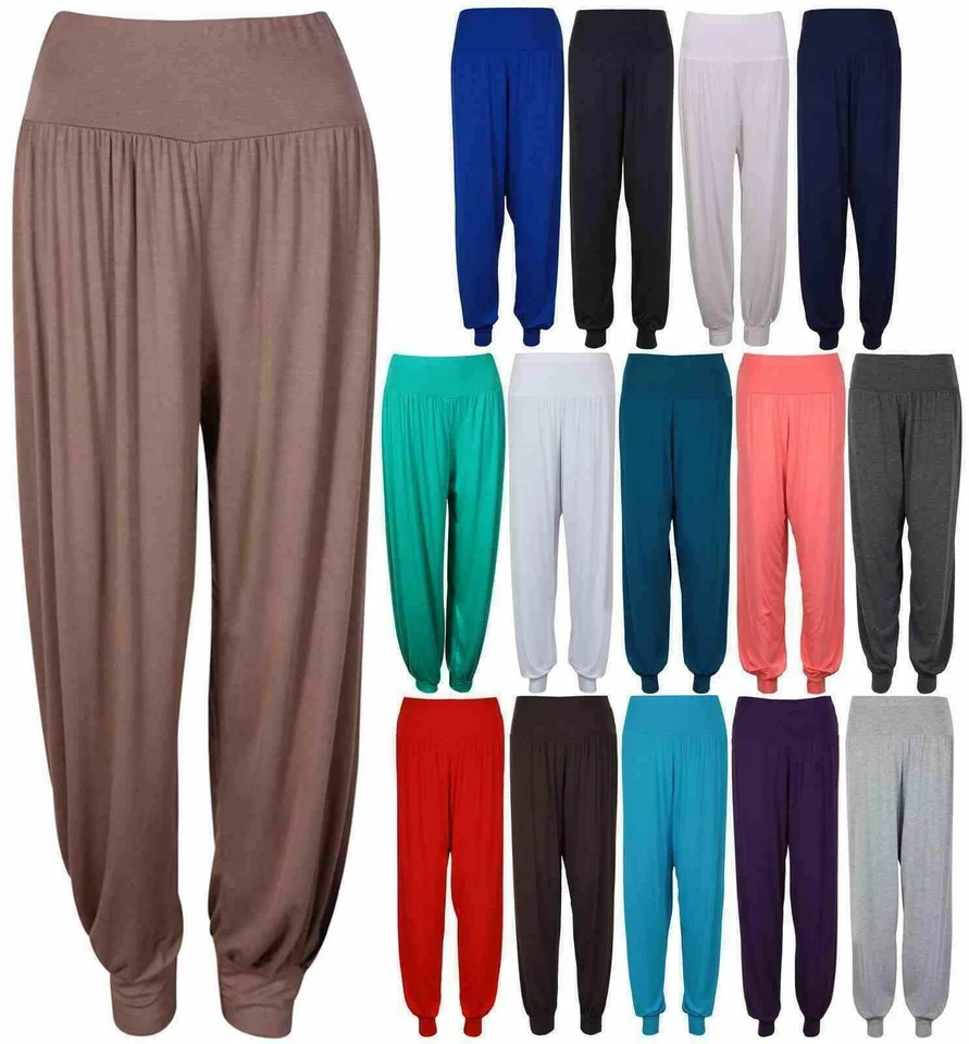 Womens Plain Harem Trousers Pants Ali Baba Leggings Baggy Aladin Boho Hippy 8-26 - Image 1 of 1