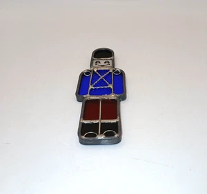 Stained Glass Soldier Christmas Ornament Leaded Glass Red Blue 4.75 in Tall - Picture 1 of 6